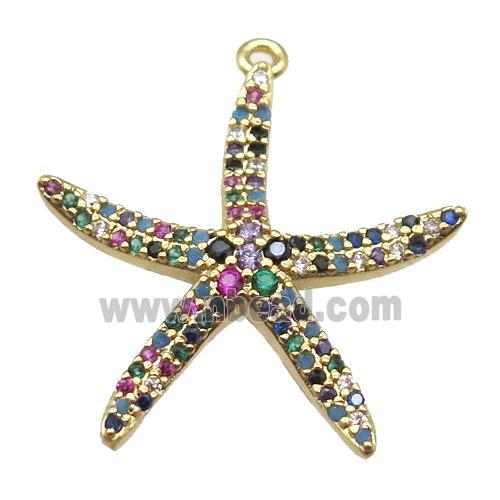copper starfish pendant paved zircon, gold plated