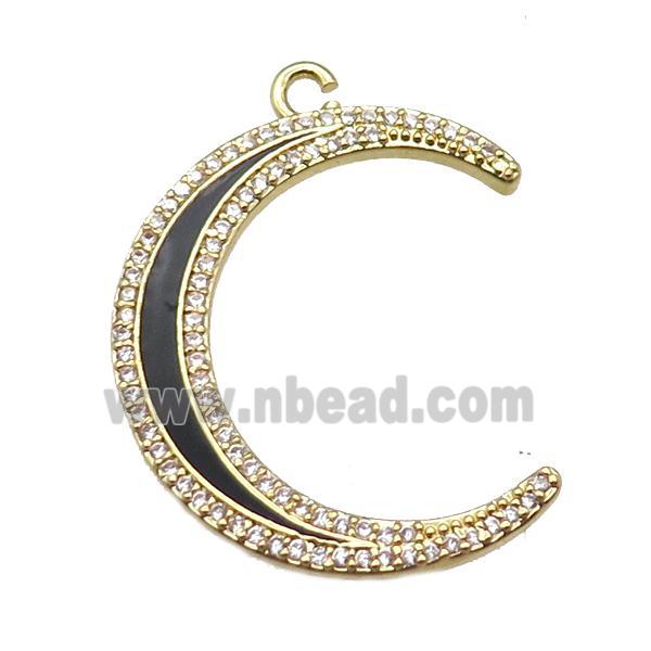 copper crescent moon pendant paved zircon, enameling, gold plated