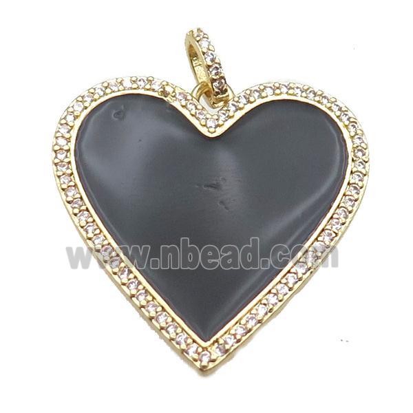 copper heart pendant paved zircon, enameling, gold plated