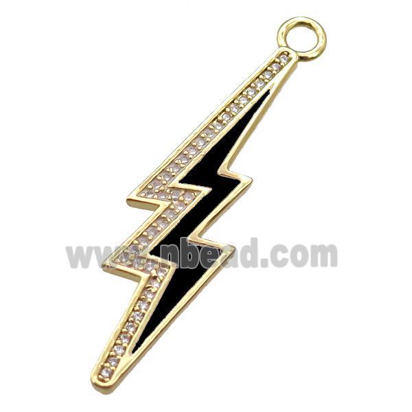 copper lightning pendant paved zircon, enameling, gold plated