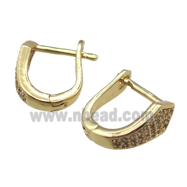 copper Latchback Earring paved zircon, gold plated
