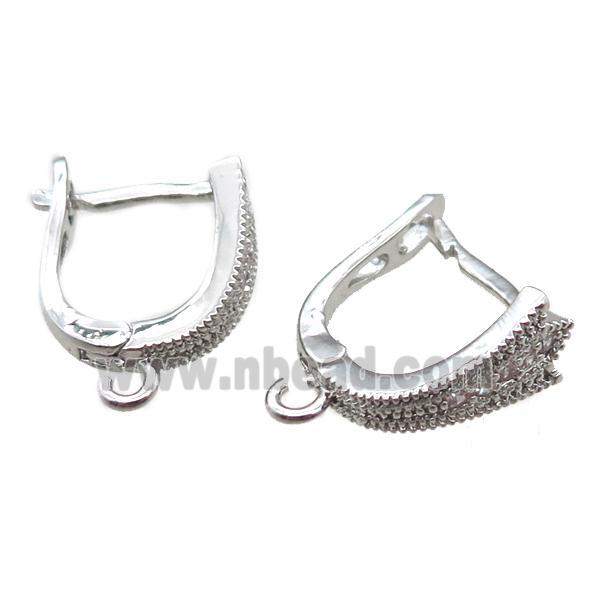 copper Latchback Earring paved zircon, platinum plated