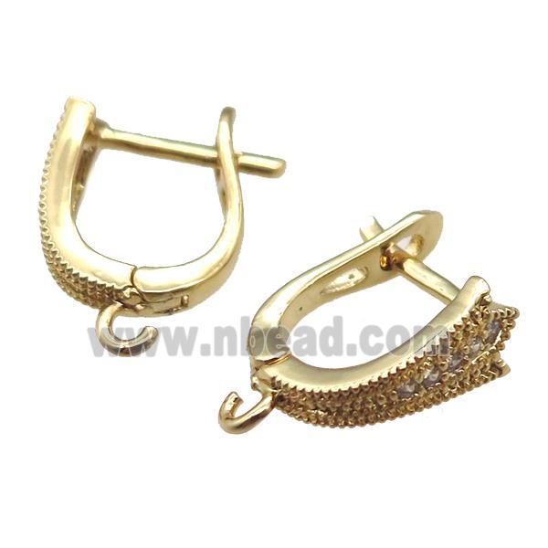 copper Latchback Earring paved zircon, gold plated