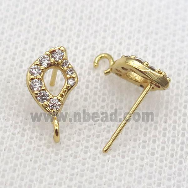 copper Studs Earring paved zircon, gold plated