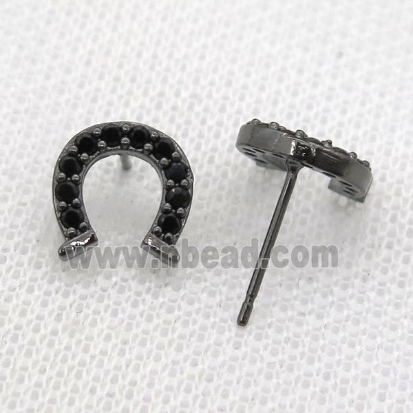 copper Studs Earring paved zircon, black plated 