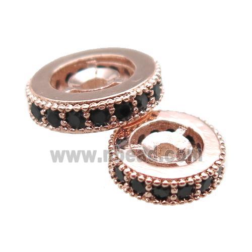 copper spacer beads paved zircon, heishi, rose gold