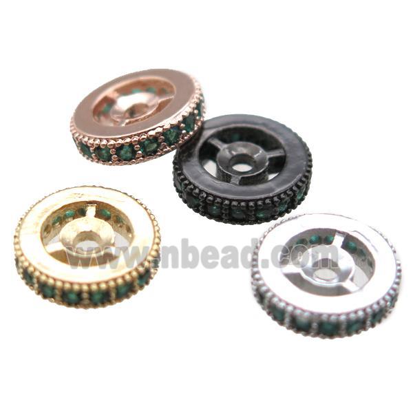 copper spacer beads paved zircon, heishi, mixed color