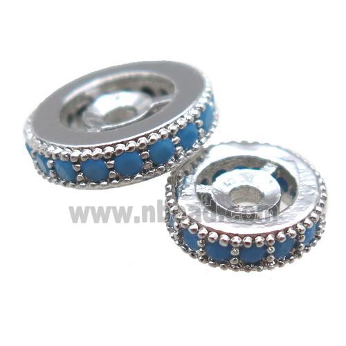 copper spacer beads paved zircon, heishi, truq, platinum plated
