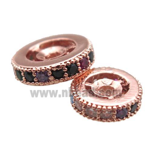 copper spacer beads paved zircon, heishi, rose gold