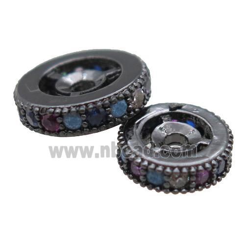 copper spacer beads paved zircon, heishi, black plated