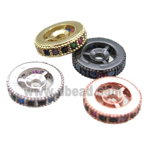 copper spacer beads paved mixed zircon, heishi, mixed color