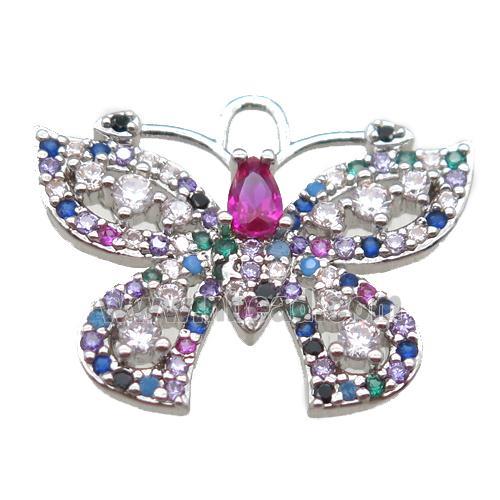 copper butterfly pendant paved zircon, platinum plated