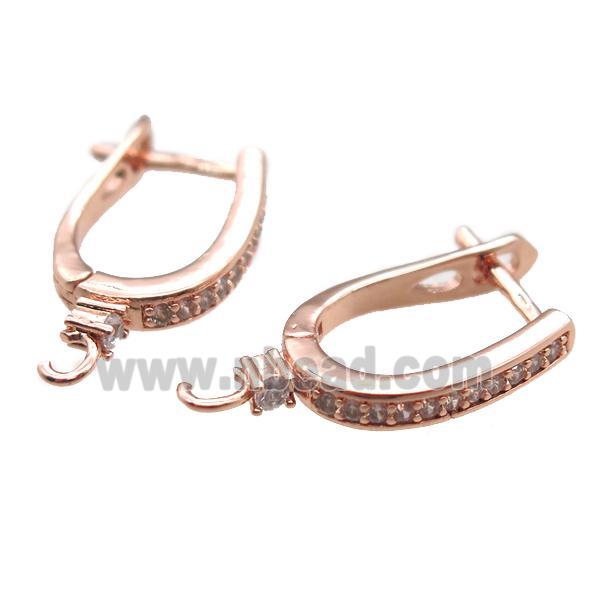 copper Latchback Earrings paved zircon, rose gold