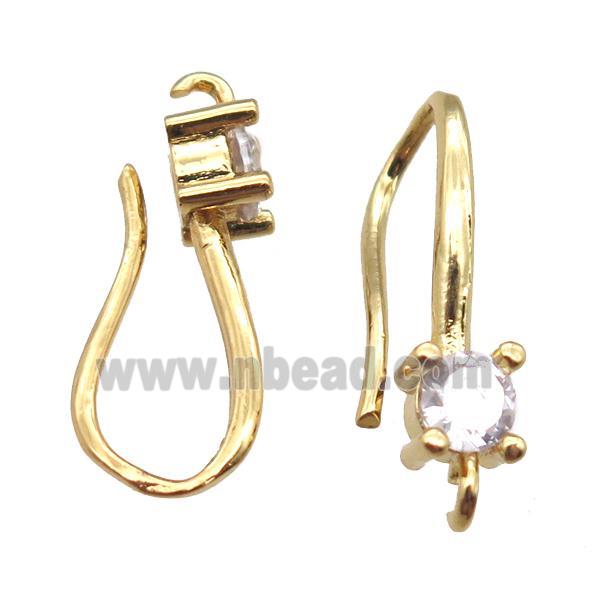 copper Hook Earrings paved zircon, gold plated