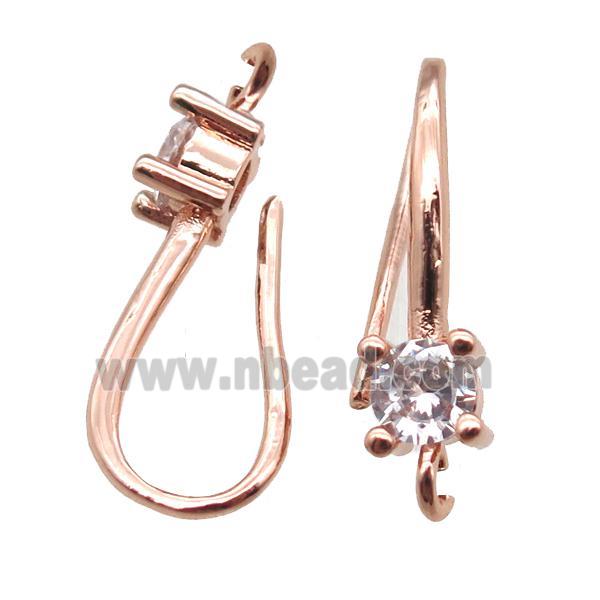 copper Hook Earrings paved zircon, rose gold