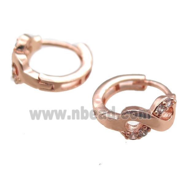 copper huggie Hoop Earrings paved zircon, rose gold
