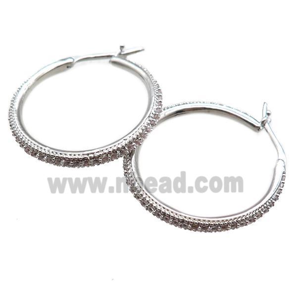 copper Hoop Earrings paved zircon, platinum plated
