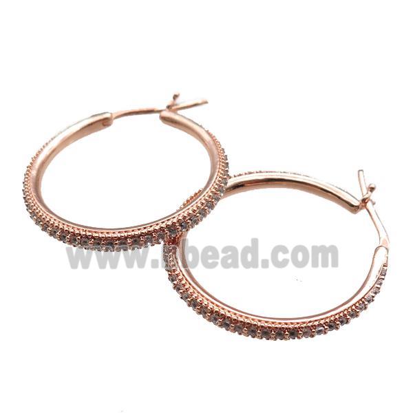 copper Hoop Earrings paved zircon, rose gold