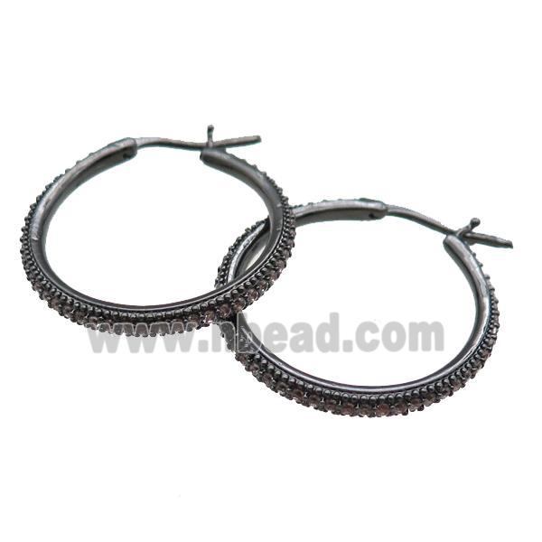 copper Hoop Earrings paved zircon, black plated