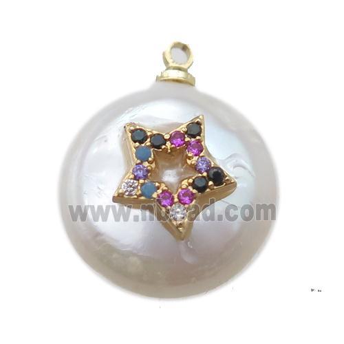natural pearl pendant paved zircon