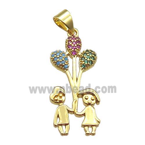 copper couple pendant paved zircon, gold plated