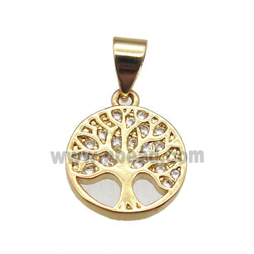 copper pendant paved zircon, tree of life, gold plated