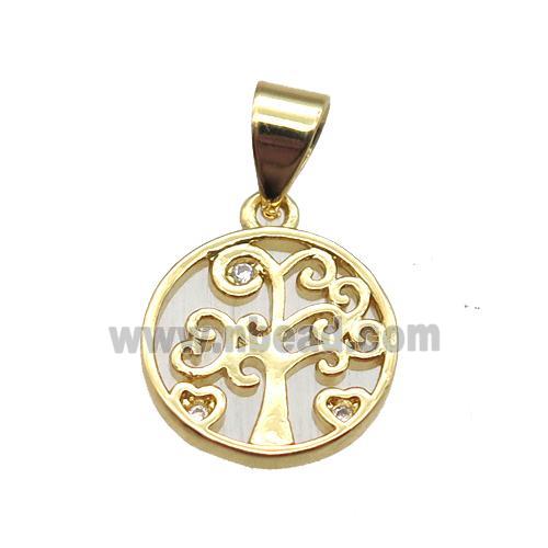 copper pendant paved zircon, tree of life, gold plated