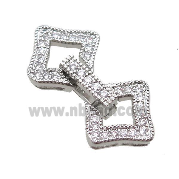 copper clover connector clasp paved zircon, platinum plated