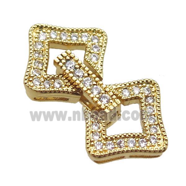 copper clover connector clasp paved zircon, gold plated