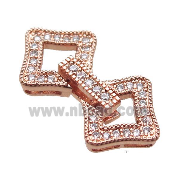 copper clover connector clasp paved zircon, rose gold