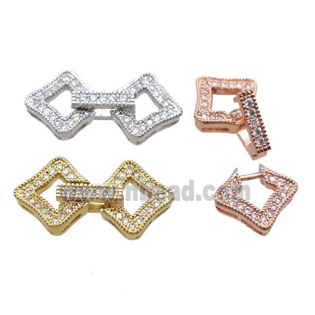 copper clover connector clasp paved zircon, mixed color