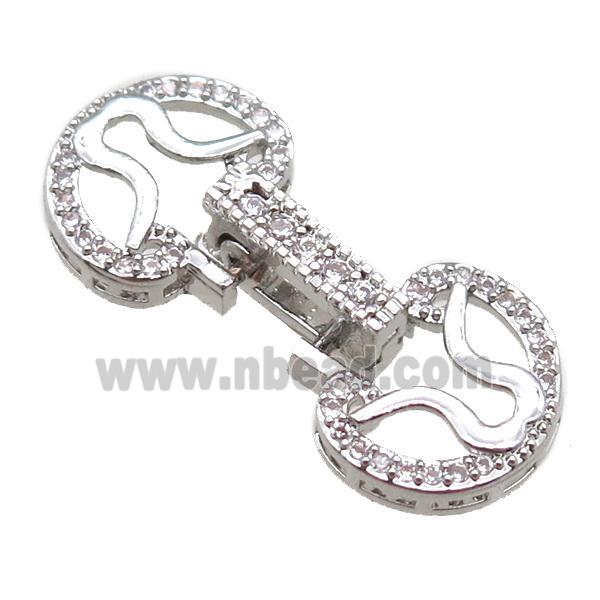 copper connector clasp paved zircon, circle, platinum plated