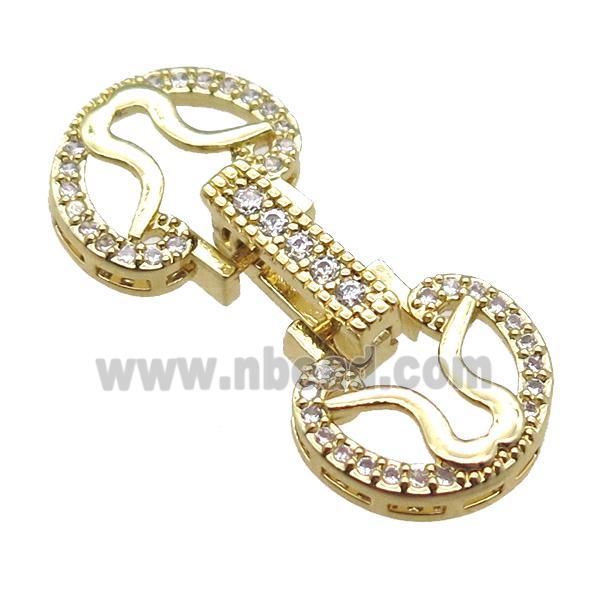 copper connector clasp paved zircon, circle, gold plated