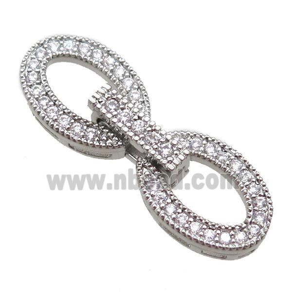 copper connector clasp paved zircon, oval, platinum plated