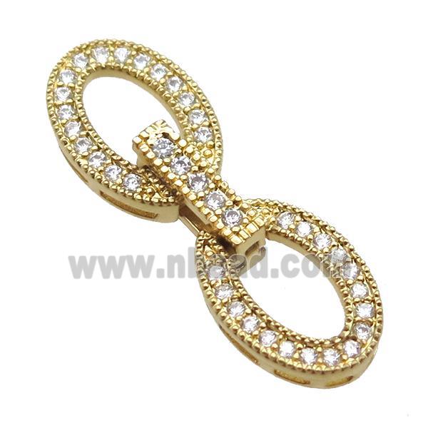 copper connector clasp paved zircon, oval, gold plated