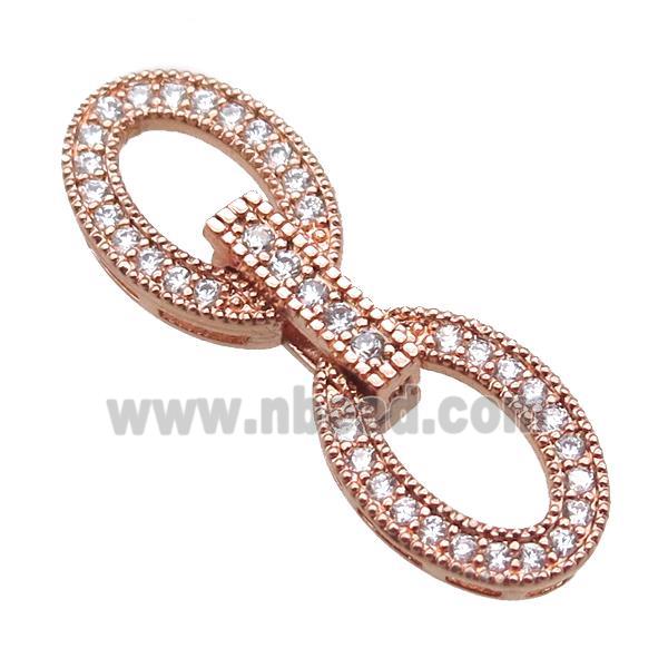 copper connector clasp paved zircon, oval, rose gold