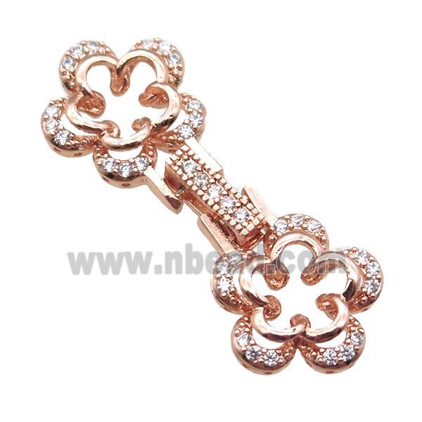 copper connector clasp paved zircon, flower, rose gold