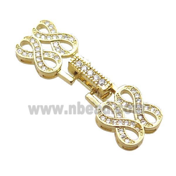 copper connector clasp paved zircon, infinity, gold plated