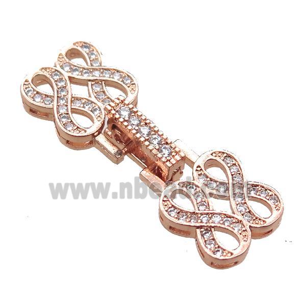 copper connector clasp paved zircon, infinity, rose gold