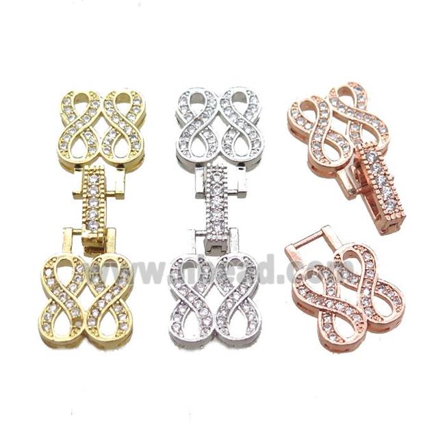 copper connector clasp paved zircon, infinity, mixed color