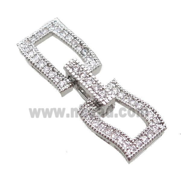 copper connector clasp paved zircon, rectangle, platinum plated