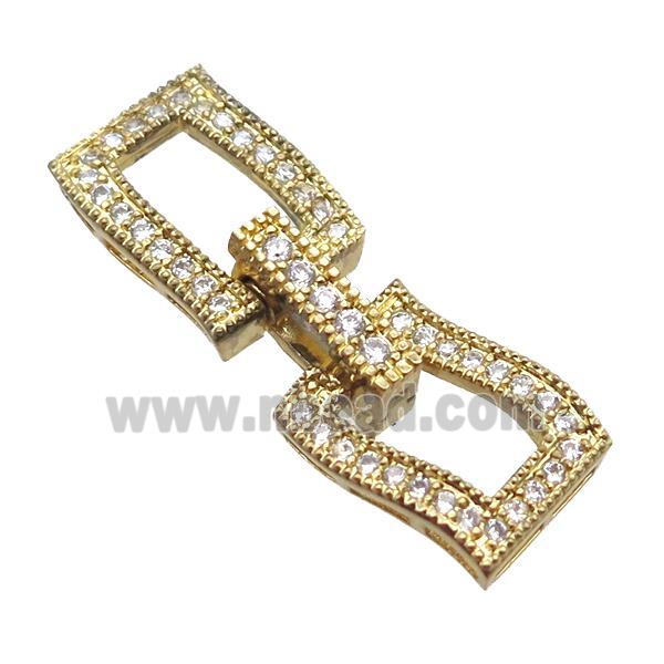 copper connector clasp paved zircon, rectangle, gold plated