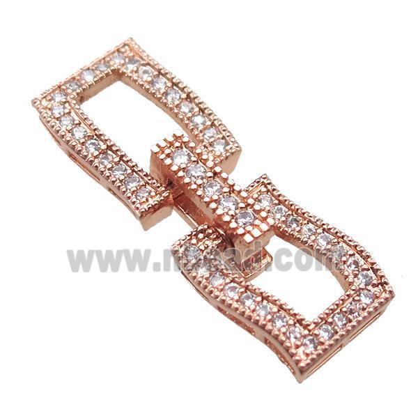 copper connector clasp paved zircon, oblong, rose gold