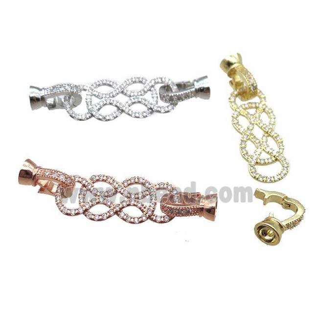 copper connector clasp paved zircon, knot, mixed color