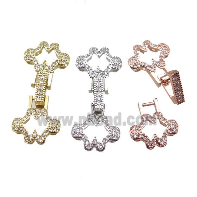 copper connector clasp paved zircon, mixed color