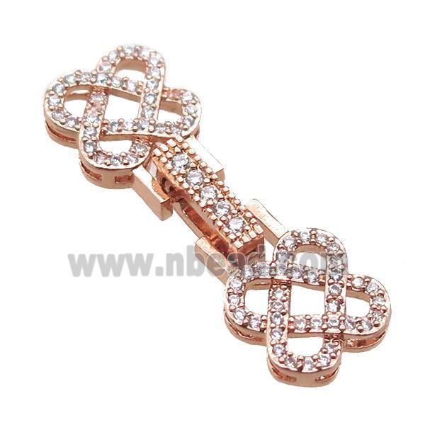 copper connector clasp paved zircon, knot, rose gold