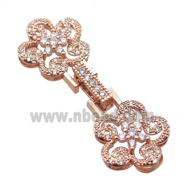 copper connector clasp paved zircon, flower, rose gold