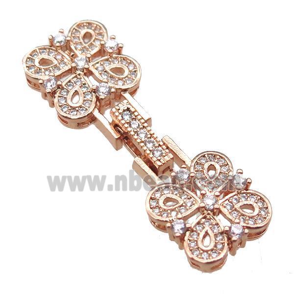 copper connector clasp paved zircon, clover, rose gold