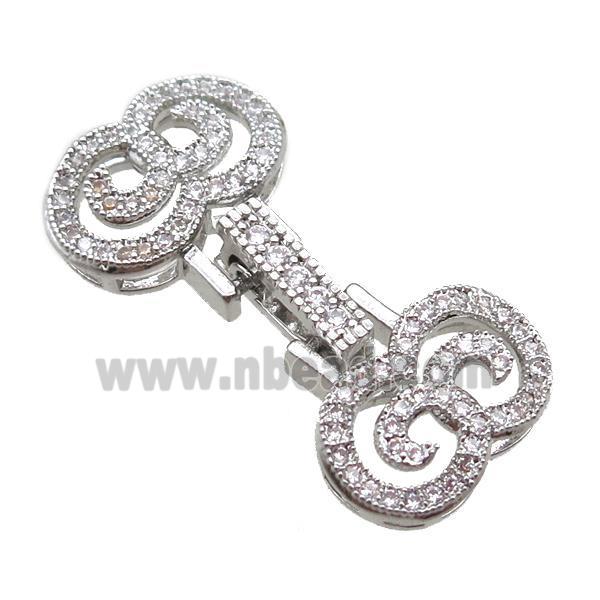 copper connector clasp paved zircon, platinum plated