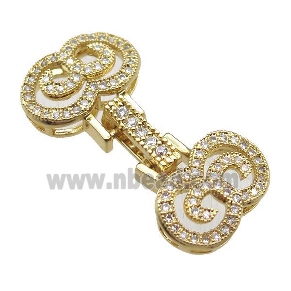 copper connector clasp paved zircon, gold plated